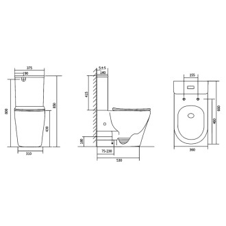 AVIS WC kombi, Vortex Rimless, spodný/zadný odpad, biela PC106V