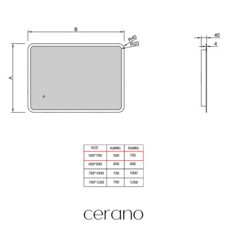 CERANO - Kúpeľňové LED zrkadlo Avano - 50x70 cm