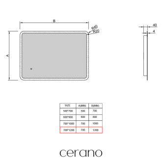 CERANO - Kúpeľňové LED zrkadlo Avano - 70x120 cm