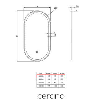 CERANO - Kúpeľňové LED zrkadlo Ayvo - 40x60 cm