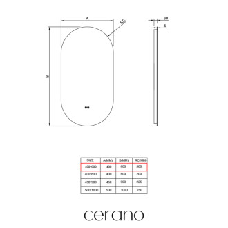 CERANO - Kúpeľňové LED zrkadlo Luno - 40x60 cm