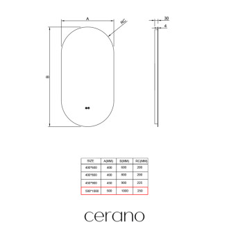 CERANO - Kúpeľňové LED zrkadlo Luno - 50x100 cm