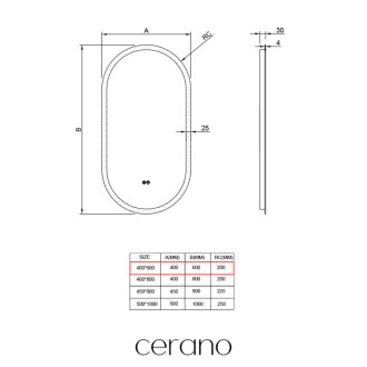 CERANO - Kúpeľňové LED zrkadlo Toro - 40x60 cm