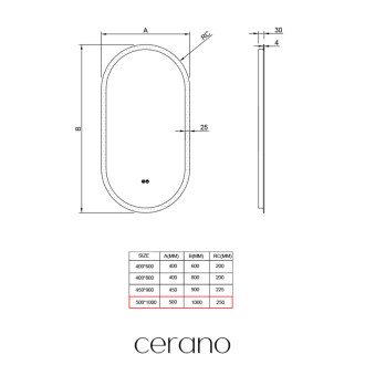 CERANO - Kúpeľňové LED zrkadlo Toro - 50x100 cm