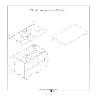 CERANO - Kúpeľňová skrinka Carole s doskou pod umývadlo - 18 mm - čierna matná - 81x49,8x46,5 cm
