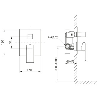 CUBEMIX podomietková sprchová batéria, 2 výstupy, zlato mat UBC-CM042GB