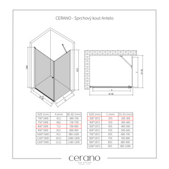CERANO - Sprchovací kút Antelo L/P - 6 mm - chróm, transparentné sklo - 80x30x190 cm - otočný
