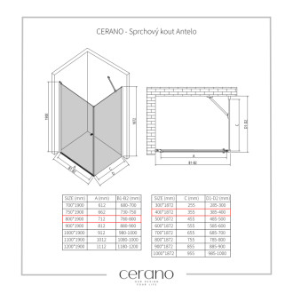 CERANO - Sprchovací kút Antelo L/P - 6 mm - chróm, transparentné sklo - 80x40x190 cm - otočný