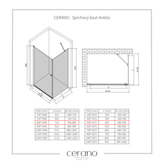 CERANO - Sprchovací kút Antelo L/P - 6 mm - chróm, transparentné sklo - 80x50x190 cm - otočný