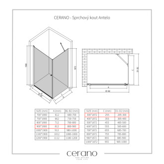 CERANO - Sprchovací kút Antelo L/P - 6 mm - chróm, transparentné sklo - 90x30x190 cm - otočný
