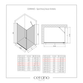 CERANO - Sprchovací kút Antelo L/P - 6 mm - chróm, transparentné sklo - 90x40x190 cm - otočný
