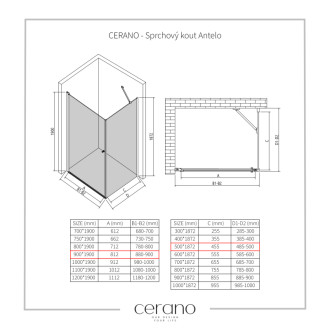 CERANO - Sprchovací kút Antelo L/P - 6 mm - chróm, transparentné sklo - 90x50x190 cm - otočný