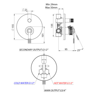 VERSI podomietková sprchová batéria, 2 výstupy, bronz RV042/18
