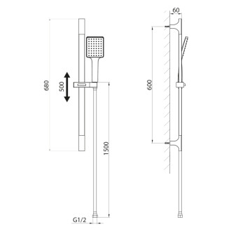 Sprchová súprava hranatá, posuvný držiak 680mm, chróm SC815