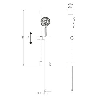 Sprchová súprava, posuvný držiak 708mm, čierna mat SC715B