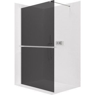 CERANO - Sprchová zástena Walk-in Onyx Cube Ľ/P - 10 mm - hranatá vzpera + polička/držiak na uteráky - chróm, grafitové sklo - 90x200 cm