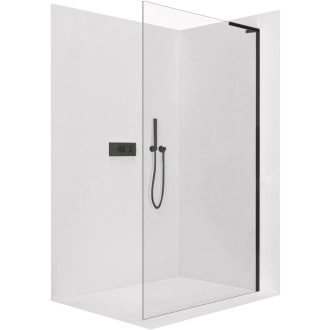 CERANO - Sprchová zástena Walk-in Onyx L-pravá vzpera - 10 mm - čierna matná, transparentné sklo - 140x200 cm