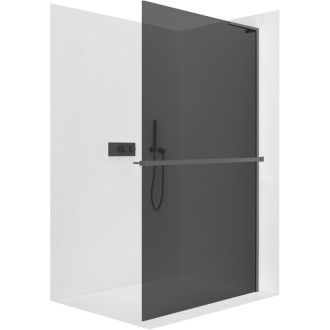 CERANO - Sprchová zástena Walk-in Onyx L-pravá vzpera - 10 mm + polička / držiak na uteráky - čierna matná, grafitové sklo - 120x200 cm
