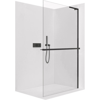 CERANO - Sprchová zástena Walk-in Onyx L-pravá vzpera - 10 mm + polička / držiak na uteráky - čierna matná, transparentné sklo - 140x200 cm