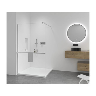 CERANO - Sprchová zástena Walk-in Onyx Round Ľ/P - 10 mm + polička/držiak na uteráky - guľatá vzpera - chróm, transparentné sklo - 160x200 cm