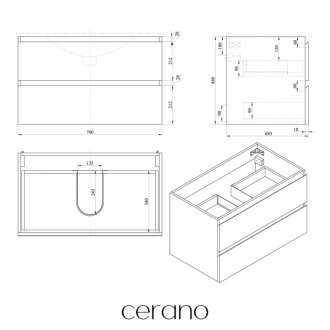 CERANO - Kúpeľňová skrinka Carole s doskou pod umývadlo - 18 mm - dub medový - 71x49, 8x46, 5 cm