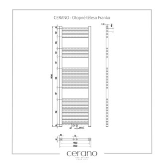 CERANO - Kúpeľňový radiátor Franko - stredové pripojenie 50mm - 514W - čierna matná - 1600x500 mm
