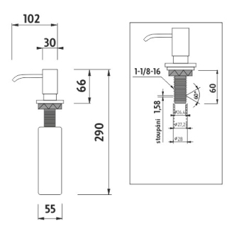 NIMCO Vstavaný dávkovač tekutého mydla Dávkovač tekutého mydla pumpy 30mm UN 3031V-26