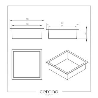 CERANO - Zápustná polička/nika s okrajom do obkladu - čierna matná - 30x30x10 cm