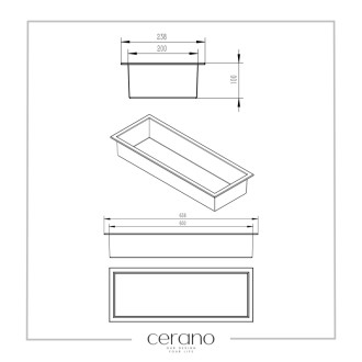 CERANO - Zápustná polička / nika s okrajom do obkladu - čierna matná - 60x20x10 cm