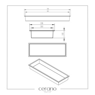 CERANO - Zápustná polička / nika s okrajom do obkladu - čierna matná - 90x30x10 cm