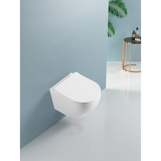 CERANO - Závesná WC misa Cesso, Vortex Rimless + UF sedátko - biela matná - 49x36 cm