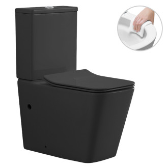 CERANO - WC kombi Bruno, Rimless + UF sedátko - čierna matná - 64x36 cm