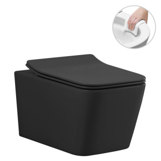 CERANO - Závesná WC misa Forte + UF sedátko, Rimless - čierna matná - 51x36 cm