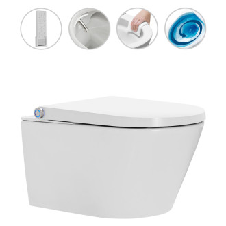 CERANO - WC závesné s integrovaným elektronickým bidetom Cronus Pro, Vortex Rimless 180° + UF sedátko - biela lesklá - 59,3x38,4 cm