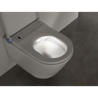 CERANO - Závesná WC misa s integrovaným elektronickým bidetom Cronus Pro, Vortex Rimless 180 ° + UF sedátko - biela lesklá - 59,3x38,4 cm