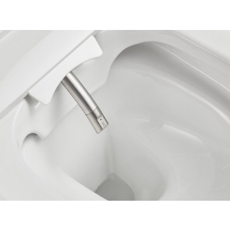 CERANO - Závesná WC misa s integrovaným elektronickým bidetom Cronus Pro, Vortex Rimless 180 ° + UF sedátko - biela lesklá - 59,3x38,4 cm