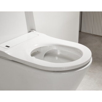 CERANO - Závesná WC misa s integrovaným elektronickým bidetom Cronus Pro, Vortex Rimless 180 ° + UF sedátko - biela lesklá - 59,3x38,4 cm