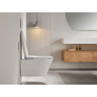 CERANO - Závesná WC misa s integrovaným elektronickým bidetom Cronus Pro, Vortex Rimless 180 ° + UF sedátko - biela lesklá - 59,3x38,4 cm