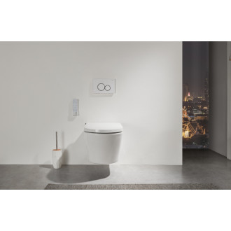 CERANO - Závesná WC misa s integrovaným elektronickým bidetom Cronus Pro, Vortex Rimless 180 ° + UF sedátko - biela lesklá - 59,3x38,4 cm