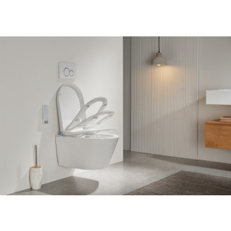 CERANO - Závesná WC misa s integrovaným elektronickým bidetom Cronus Pro, Vortex Rimless 180 ° + UF sedátko - biela lesklá - 59,3x38,4 cm