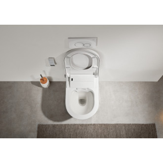 CERANO - Závesná WC misa s integrovaným elektronickým bidetom Cronus Pro, Vortex Rimless 180 ° + UF sedátko - biela lesklá - 59,3x38,4 cm