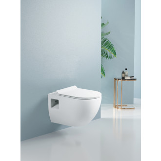CERANO - Závesná WC misa Dure, Rimless + UF sedátko - biela lesklá - 51x35 cm