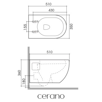 CERANO - Závesná WC misa Dure, Rimless + UF sedátko - biela lesklá - 51x35 cm