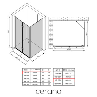 CERANO - Sprchovací kút Volpe L/P - 6 mm - chróm, transparentné sklo - 60x90x190 cm - zalamovacia