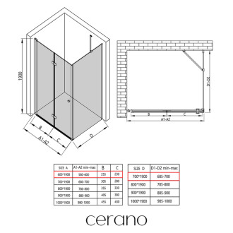 CERANO - Sprchovací kút Volpe L/P - 6 mm - chróm, transparentné sklo - 60x70x190 cm - zalamovacia
