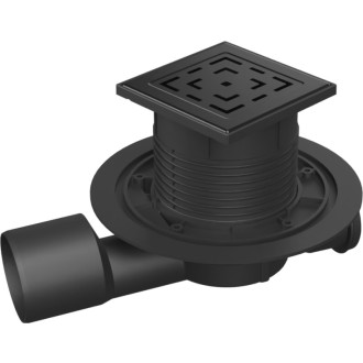 Podlahová vpusť priebežná čierna D50/75 NEPTUN, nerez mriežka LABYRINTH čierna L1 427 AXC