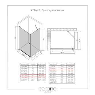 CERANO - Sprchovací kút Antelo L/P - 6 mm - chróm, transparentné sklo - 100x40x190 cm - otočný