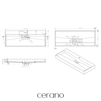 CERANO - Umývadlo z liateho mramoru Vita - nástenné aj na dosku - otvor pre batériu - biela matná - 120x46 cm