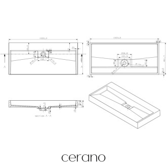 CERANO - Umývadlo z liateho mramoru Vita - nástenné aj na dosku - biela matná - 100x46 cm