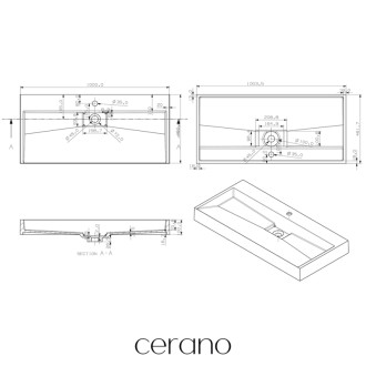 CERANO - Umývadlo z liateho mramoru Vita - nástenné aj na dosku - otvor pre batériu - biela matná - 100x46 cm